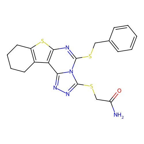 2-((5-(benzylthio)-8,9,10,11-tetrahydrobenzo[4,5]thieno[3,2-e][1,2,4]triazolo[4,3-c]pyrimidin-3-yl)thio)acetamide structure