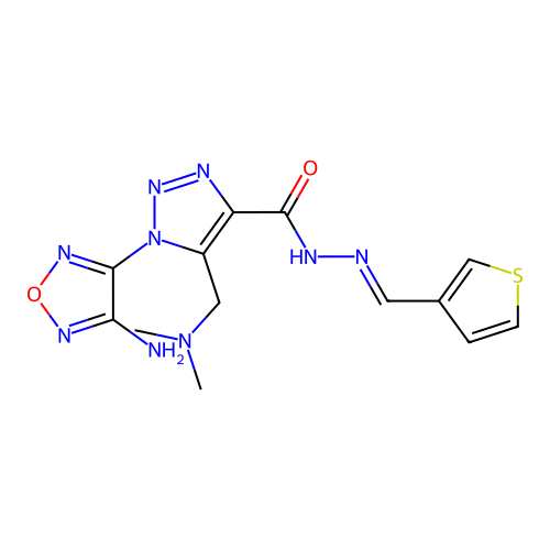 (E)-1-(4-amino-1,2,5-oxadiazol-3-yl)-5-((dimethylamino)methyl)-N'-(thiophen-3-ylmethylene)-1H-1,2,3-triazole-4-carbohydrazide structure