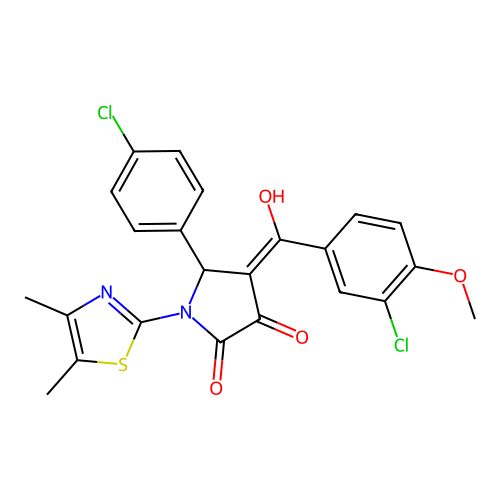 (4E)-4-[(3-chloro-4-methoxyphenyl)(hydroxy)methylidene]-5-(4-chlorophenyl)-1-(4,5-dimethyl-1,3-thiazol-2-yl)pyrrolidine-2,3-dione structure