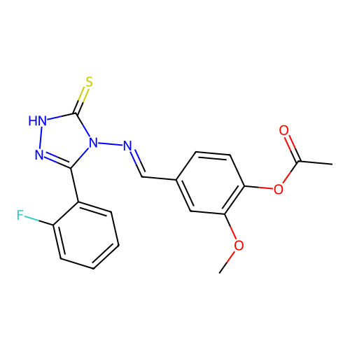 4-(((3-(2-F-PH)-5-Mercapto-4H-1,2,4-triazol-4-YL)imino)ME)-2-methoxy-PH acetate structure