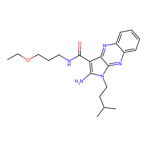 2-amino-N-(3-ethoxypropyl)-1-(3-methylbutyl)-1H-pyrrolo[2,3-b]quinoxaline-3-carboxamide structure