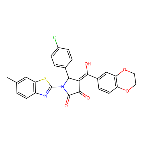 (4E)-5-(4-chlorophenyl)-4-[2,3-dihydro-1,4-benzodioxin-6-yl(hydroxy)methylidene]-1-(6-methyl-1,3-benzothiazol-2-yl)pyrrolidine-2,3-dione structure