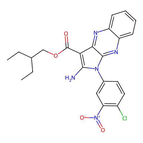 2-ethylbutyl 2-amino-1-(4-chloro-3-nitrophenyl)-1H-pyrrolo[2,3-b]quinoxaline-3-carboxylate structure