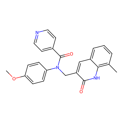 N-((2-hydroxy-8-methylquinolin-3-yl)methyl)-N-(4-methoxyphenyl)isonicotinamide structure
