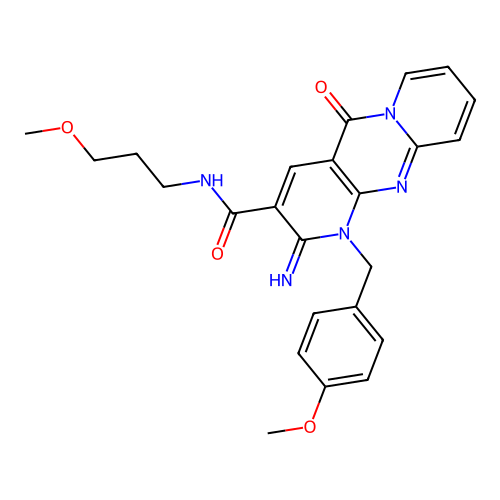 2-imino-1-(4-methoxybenzyl)-N-(3-methoxypropyl)-5-oxo-1,5-dihydro-2H-dipyrido[1,2-a:2',3'-d]pyrimidine-3-carboxamide structure