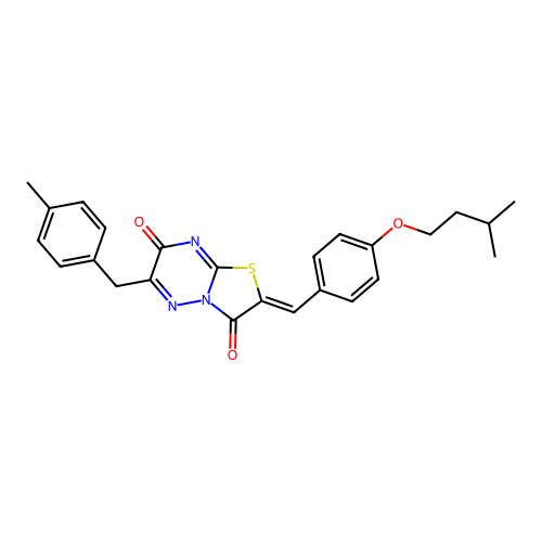 (2Z)-2-[[4-(3-methylbutoxy)phenyl]methylidene]-6-[(4-methylphenyl)methyl]-[1,3]thiazolo[3,2-b][1,2,4]triazine-3,7-dione structure