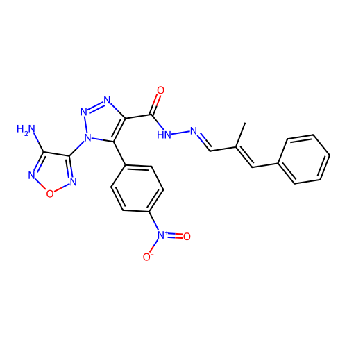 (E)-1-(4-amino-1,2,5-oxadiazol-3-yl)-N'-((E)-2-methyl-3-phenylallylidene)-5-(4-nitrophenyl)-1H-1,2,3-triazole-4-carbohydrazide structure