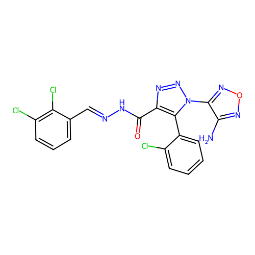 (E)-1-(4-amino-1,2,5-oxadiazol-3-yl)-5-(2-chlorophenyl)-N'-(2,3-dichlorobenzylidene)-1H-1,2,3-triazole-4-carbohydrazide structure
