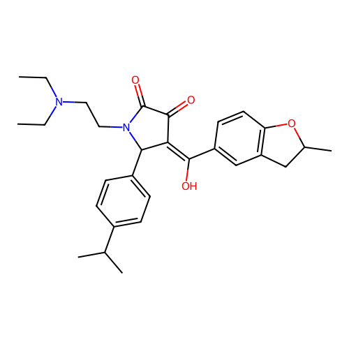 (4E)-1-(2-diethylaminoethyl)-4-[hydroxy-(2-methyl-2,3-dihydro-1-benzofuran-5-yl)methylidene]-5-(4-propan-2-ylphenyl)pyrrolidine-2,3-dione structure