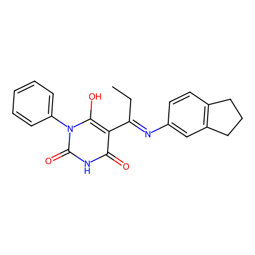 5-[1-(2,3-dihydro-1H-inden-5-ylamino)propylidene]-1-phenyl-1,3-diazinane-2,4,6-trione structure