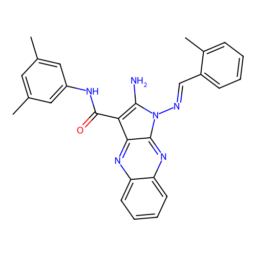 (E)-2-amino-N-(3,5-dimethylphenyl)-1-((2-methylbenzylidene)amino)-1H-pyrrolo[2,3-b]quinoxaline-3-carboxamide structure
