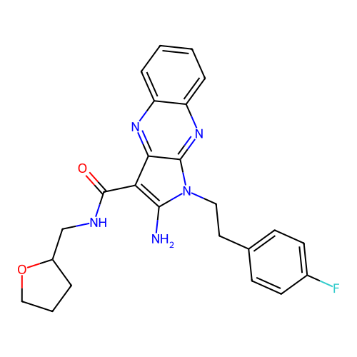 2-amino-1-(4-fluorophenethyl)-N-((tetrahydrofuran-2-yl)methyl)-1H-pyrrolo[2,3-b]quinoxaline-3-carboxamide structure
