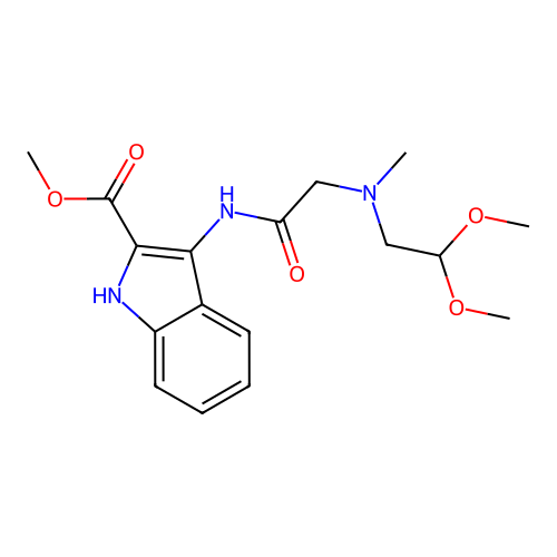 methyl 3-{[N-(2,2-dimethoxyethyl)-N-methylglycyl]amino}-1H-indole-2-carboxylate structure