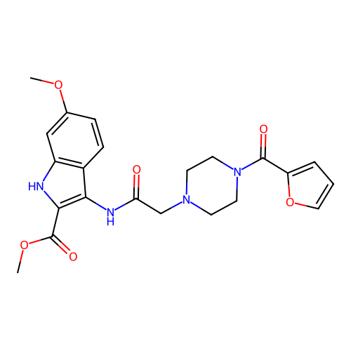 Methyl 3-[[2-[4-(furan-2-carbonyl)piperazin-1-yl]acetyl]amino]-6-methoxy-1H-indole-2-carboxylate structure
