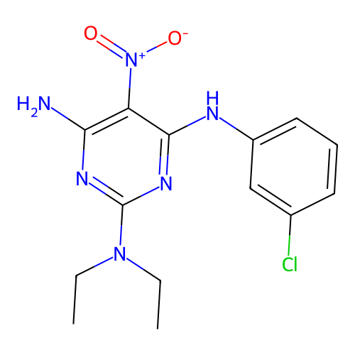 {4-Amino-6-[(3-chlorophenyl)amino]-5-nitropyrimidin-2-yl}diethylamine structure