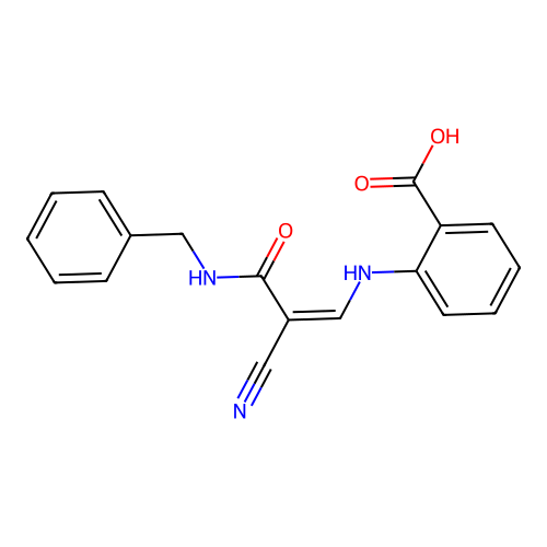 2-{[(1Z)-3-(benzylamino)-2-cyano-3-oxoprop-1-en-1-yl]amino}benzoic acid structure