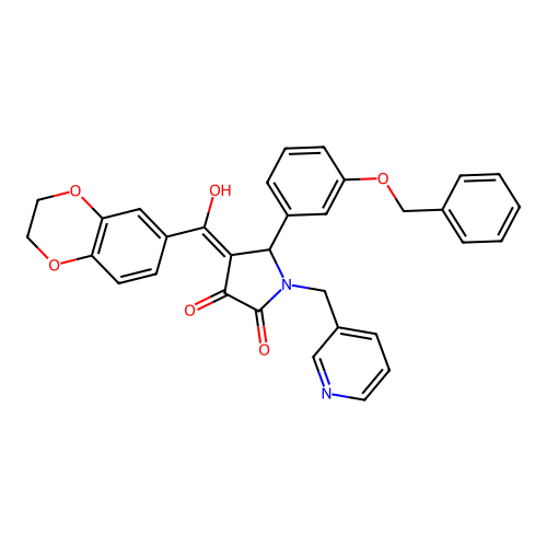 (4E)-4-[2,3-dihydro-1,4-benzodioxin-6-yl(hydroxy)methylidene]-5-(3-phenylmethoxyphenyl)-1-(pyridin-3-ylmethyl)pyrrolidine-2,3-dione structure