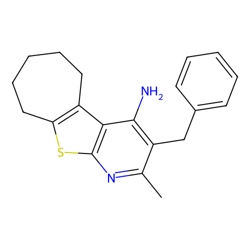 3-benzyl-2-methyl-6,7,8,9-tetrahydro-5H-cyclohepta[4,5]thieno[2,3-b]pyridin-4-amine structure