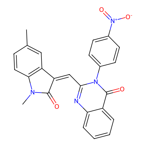 2-[(1,5-dimethyl-2-oxo-indol-3-ylidene)methyl]-3-(4-nitrophenyl)quinazolin-4-one structure