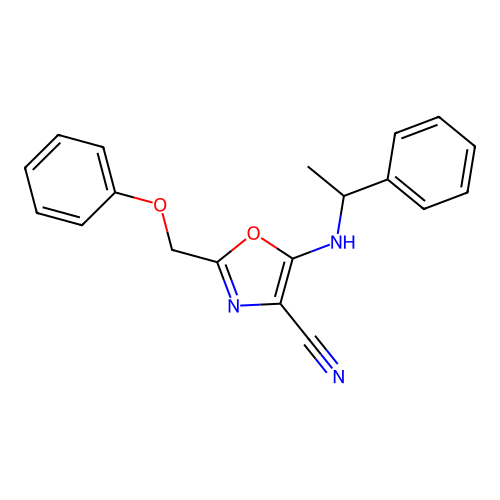 2-(Phenoxymethyl)-5-[(1-phenylethyl)amino]-1,3-oxazole-4-carbonitrile structure