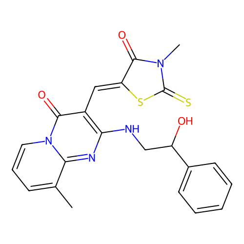 2-[(2-hydroxy-2-phenylethyl)amino]-9-methyl-3-[(Z)-(3-methyl-4-oxo-2-thioxo-1,3-thiazolidin-5-ylidene)methyl]-4H-pyrido[1,2-a]pyrimidin-4-one structure