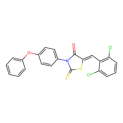 (5Z)-5-(2,6-dichlorobenzylidene)-3-(4-phenoxyphenyl)-2-thioxo-1,3-thiazolidin-4-one structure
