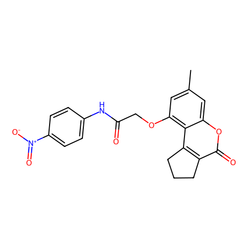 2-((7-methyl-4-oxo-1,2,3,4-tetrahydrocyclopenta[c]chromen-9-yl)oxy)-N-(4-nitrophenyl)acetamide structure