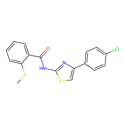 N-(4-(4-chlorophenyl)thiazol-2-yl)-2-(methylthio)benzamide structure