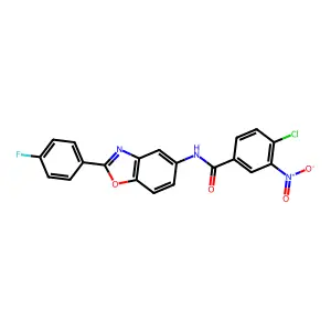 4-chloro-N-[2-(4-fluorophenyl)-1,3-benzoxazol-5-yl]-3-nitrobenzamide structure