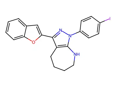 10-benzofuran-2-yl-8-(4-iodophenyl)-6,8,9-triazabicyclo[5.3.0]deca-6,10-diene structure