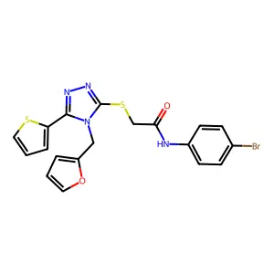 N-(4-bromophenyl)-2-{[4-(furan-2-ylmethyl)-5-(thiophen-2-yl)-4H-1,2,4-triazol-3-yl]sulfanyl}acetamide structure