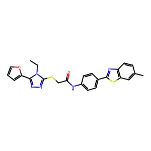 2-{[4-ethyl-5-(furan-2-yl)-4H-1,2,4-triazol-3-yl]sulfanyl}-N-[4-(6-methyl-1,3-benzothiazol-2-yl)phenyl]acetamide structure