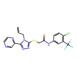 N-[4-chloro-3-(trifluoromethyl)phenyl]-2-{[4-(prop-2-en-1-yl)-5-(pyrazin-2-yl)-4H-1,2,4-triazol-3-yl]sulfanyl}acetamide structure
