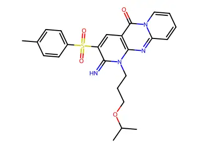 2-imino-1-(3-isopropoxypropyl)-3-[(4-methylphenyl)sulfonyl]-1,2-dihydro-5H-dipyrido[1,2-a:2,3-d]pyrimidin-5-one structure
