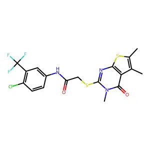 N-[4-chloro-3-(trifluoromethyl)phenyl]-2-({3,5,6-trimethyl-4-oxo-3H,4H-thieno[2,3-d]pyrimidin-2-yl}sulfanyl)acetamide structure