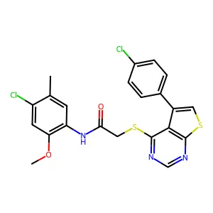 N-(4-chloro-2-methoxy-5-methylphenyl)-2-{[5-(4-chlorophenyl)thieno[2,3-d]pyrimidin-4-yl]sulfanyl}acetamide structure