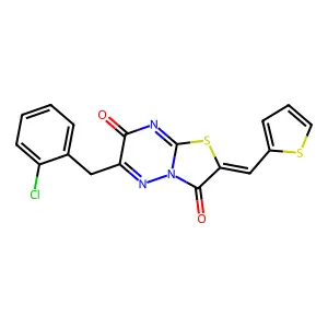 (Z)-6-(2-chlorobenzyl)-2-(thiophen-2-ylmethylene)-2H-thiazolo[3,2-b][1,2,4]triazine-3,7-dione structure