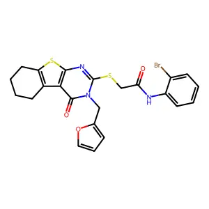 N-(2-bromophenyl)-2-{[3-(furan-2-ylmethyl)-4-oxo-3,4,5,6,7,8-hexahydro[1]benzothieno[2,3-d]pyrimidin-2-yl]sulfanyl}acetamide structure