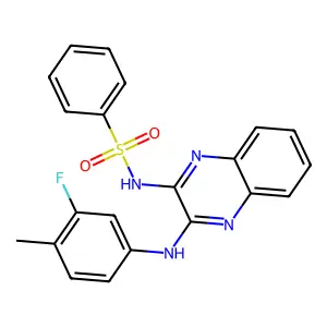 N-[3-(3-fluoro-4-methylanilino)-2-quinoxalinyl]benzenesulfonamide structure