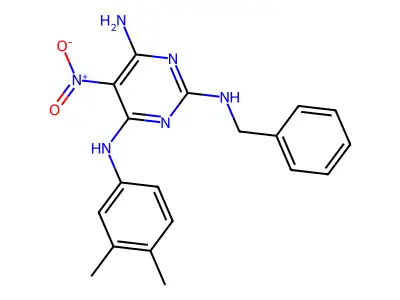 N~2~-benzyl-N~4~-(3,4-dimethylphenyl)-5-nitro-2,4,6-pyrimidinetriamine structure