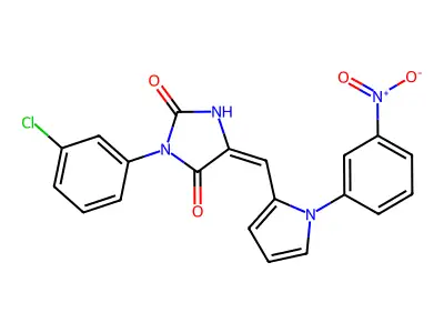 (5E)-3-(3-chlorophenyl)-5-[[1-(3-nitrophenyl)pyrrol-2-yl]methylidene]imidazolidine-2,4-dione structure