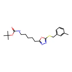 tert-butyl N-[5-[5-[(3-methylphenyl)methylsulfanyl]-1,3,4-oxadiazol-2-yl]pentyl]carbamate structure