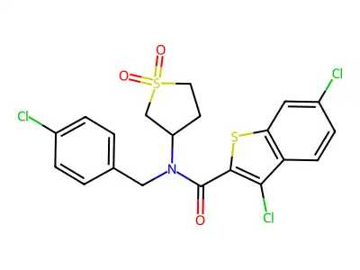 3,6-dichloro-N-(4-chlorobenzyl)-N-(1,1-dioxidotetrahydrothiophen-3-yl)-1-benzothiophene-2-carboxamide structure