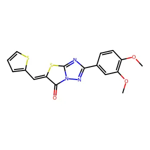 (5Z)-2-(3,4-dimethoxyphenyl)-5-(thiophen-2-ylmethylidene)[1,3]thiazolo[3,2-b][1,2,4]triazol-6(5H)-one structure