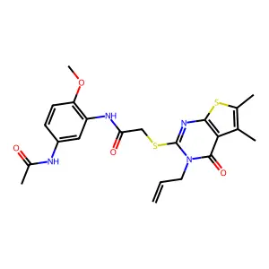 N-[5-(acetylamino)-2-methoxyphenyl]-2-{[5,6-dimethyl-4-oxo-3-(prop-2-en-1-yl)-3,4-dihydrothieno[2,3-d]pyrimidin-2-yl]sulfanyl}acetamide structure
