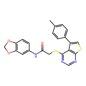 N-(1,3-benzodioxol-5-yl)-2-{[5-(4-methylphenyl)thieno[2,3-d]pyrimidin-4-yl]sulfanyl}acetamide structure