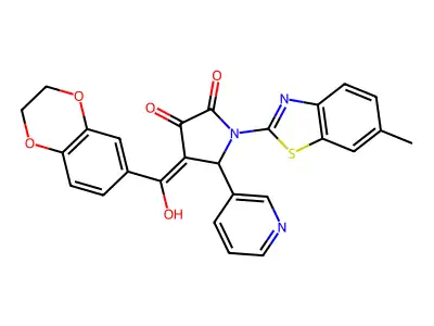 4-(2,3-dihydro-1,4-benzodioxine-6-carbonyl)-3-hydroxy-1-(6-methyl-1,3-benzothiazol-2-yl)-5-(pyridin-3-yl)-2,5-dihydro-1H-pyrrol-2-one structure