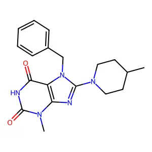 7-benzyl-3-methyl-8-(4-methylpiperidin-1-yl)-1H-purine-2,6(3H,7H)-dione structure