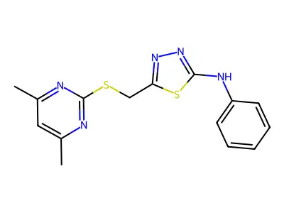 {5-[(4,6-Dimethylpyrimidin-2-ylthio)methyl](1,3,4-thiadiazol-2-yl)}phenylamine structure