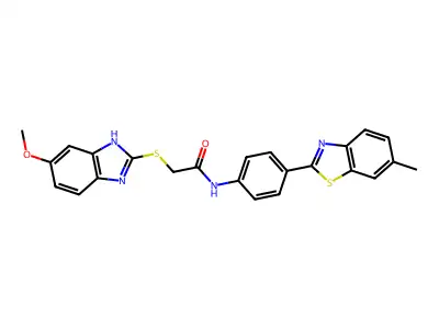 2-[(6-methoxy-1H-benzimidazol-2-yl)sulfanyl]-N-[4-(6-methyl-1,3-benzothiazol-2-yl)phenyl]acetamide structure